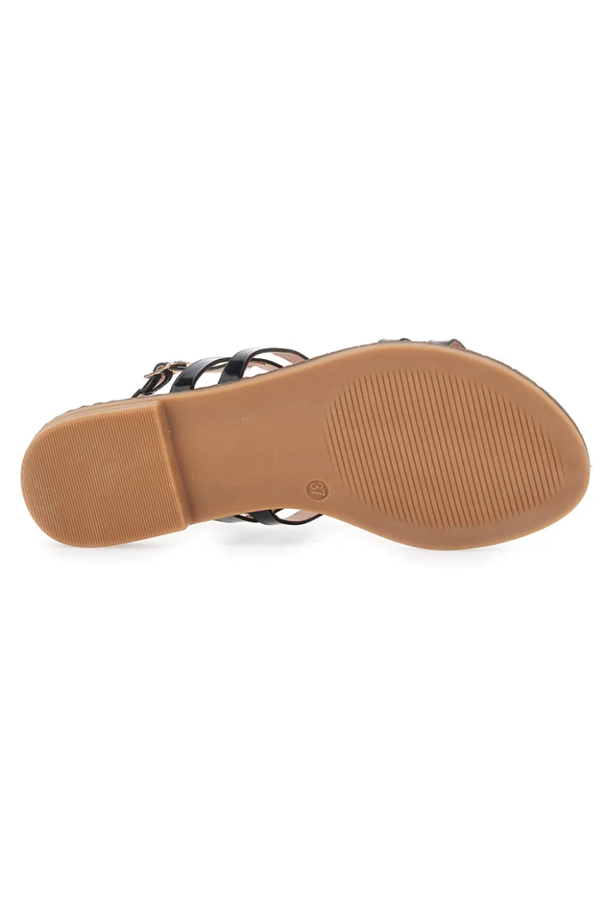 Sandali Neri e Oro Con Suola Flat The First 19465
