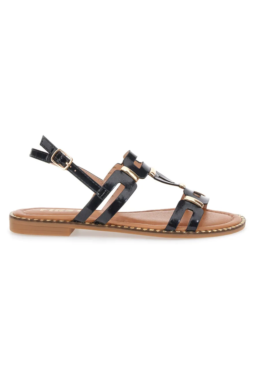 Sandali Neri e Oro Con Suola Flat The First 19465