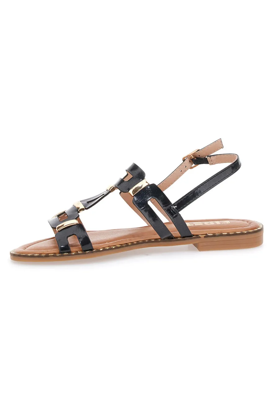Sandali Neri e Oro Con Suola Flat The First 19465