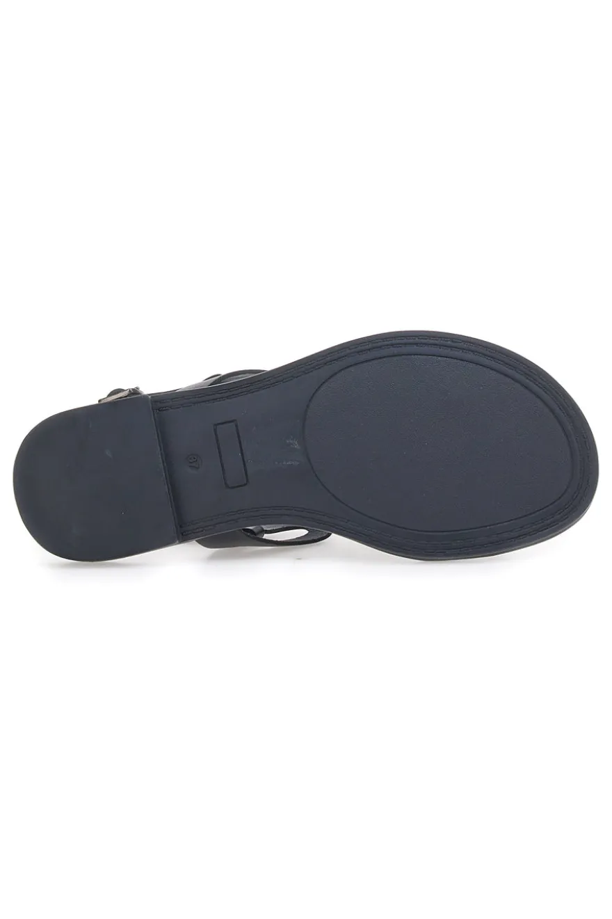 Sandali Neri Flat In Vera Pelle Pittarello Sun A6440101