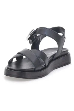 Sandali neri in pelle con fascette incrociate e fibbia Pittarello Focus 28065PE