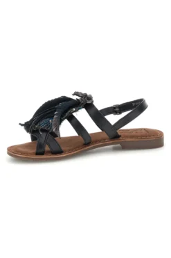 Sandali neri in vera pelle con frange e decoro frontale Pittarello look IF8162