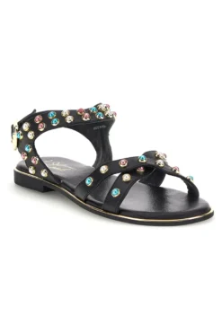 Sandali neri in vera pelle con borchie multicolor Pittarello look IF6980