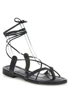 Sandali neri in vera pelle Made in Italy con lacci Prima riga 711