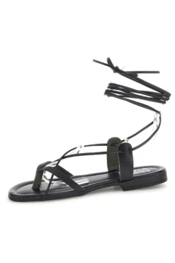Sandali neri in vera pelle Made in Italy con lacci Prima riga 711