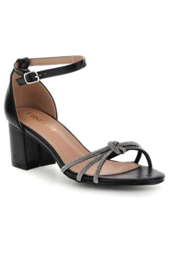 Sandali nero con cinturini brillanti e tacco largo First lady P706
