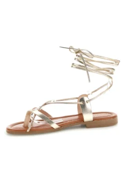 Sandali oro in vera pelle con lacci Prima riga 711