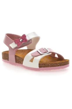 Sandali rosa e bianchi con fiocco glitter e plantare preformato Pittarello Bio 257A157SR