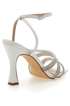 Sandalo Gioiello Bianco Con Strass e Tacco Alto FIRST LADTY P538