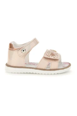 Sandalo Rosa Cipria Metallizzato con Applicazione Floreale e Strappo Grazie Girl 23012