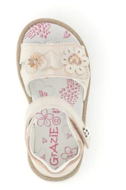 Sandalo Rosa Cipria Metallizzato con Applicazione Floreale e Strappo Grazie Girl 23012