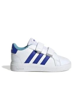 Scarpe bianche con strisce blu e chiusura a strappo Adidas Grand Court 2 CF I