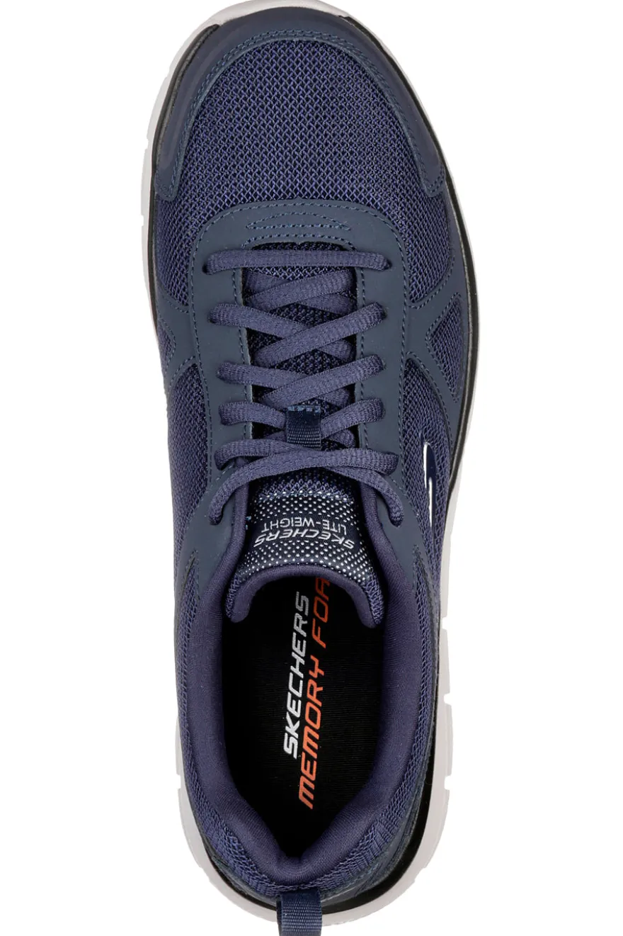 Scarpe blu in pelle e mesh con Memory Foam Skechers Track Scloric