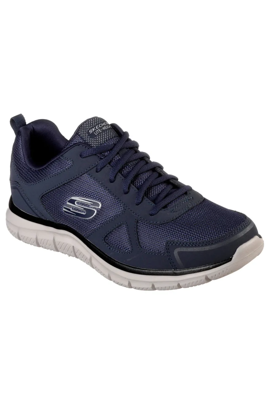 Scarpe blu in pelle e mesh con Memory Foam Skechers Track Scloric