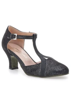 Scarpe da ballo nere con cinturino a T e suola in vera pelle The First Dance 6554