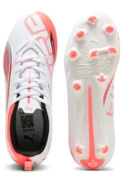 Scarpe da Calcio Bianche e Rosse per Terreni Naturali e Sintetici Puma ULTRA 5 PLAY FG/AG Jr