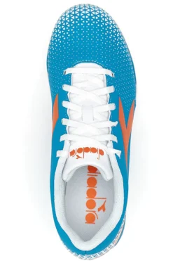 Scarpe da Calcio con Tacchetti Fissi Azzurre con Logo Arancione Diadora Pichichi 6 Md Jr