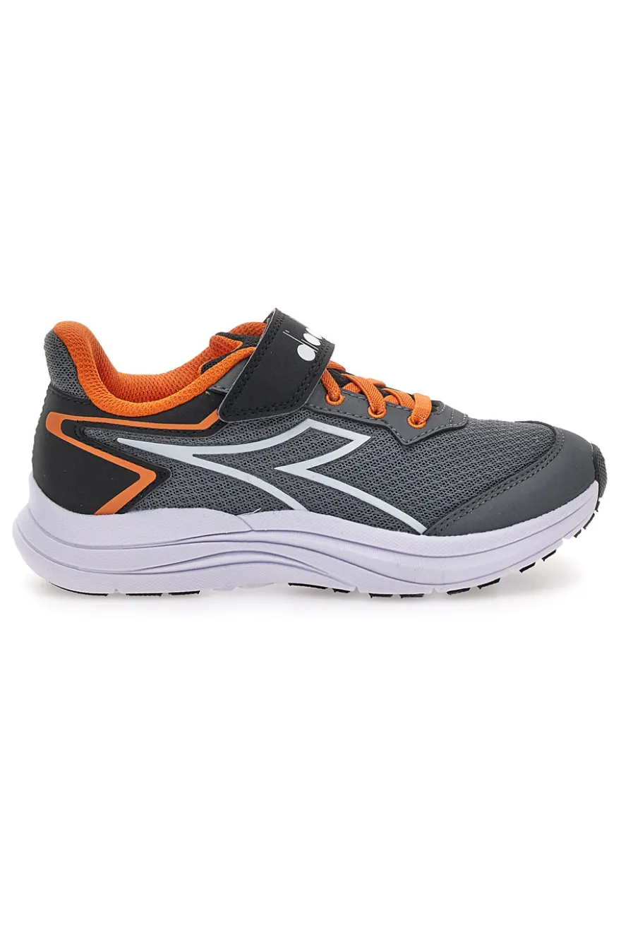 Scarpe sportive grigie con dettagli arancioni e chiusura a strappo Diadora SNIPE 3 JR