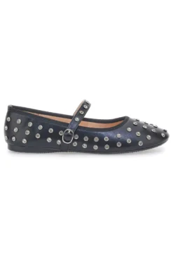 Schwarze Ballerinas mit Nieten und Riemen LE HAVRE PARIS PL25801