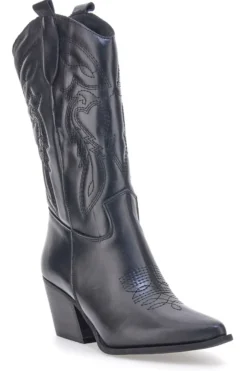 Schwarze bestickte texanische Lederstiefeletten Pittarello love TEX901RN