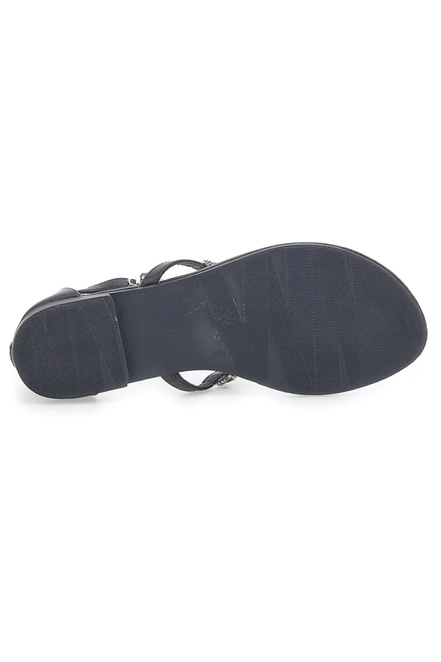 Schwarze Flip-Flop-Sandalen mit Schmucksteinen und Reißverschluss hinten THE FIRST CHIC PREA482