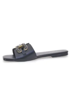 Schwarze Hausschuhe mit Maxi-Quadratkette MON DIEU PRE5413P