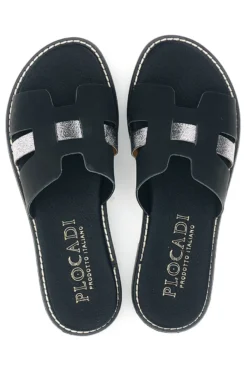 Schwarze Hausschuhe mit Metallic-Einsätzen Plocadi MAT16
