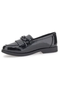 Schwarze Lack-Loafer mit Fransen und Prima Riga-Riemen MINA1995