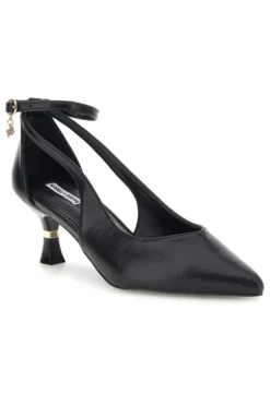Schwarze Pumps mit Knöchelriemen und geformtem Absatz Burani 51851c1204