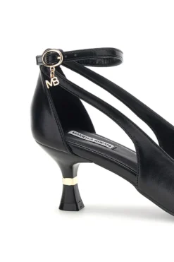 Schwarze Pumps mit Knöchelriemen und geformtem Absatz Burani 51851c1204