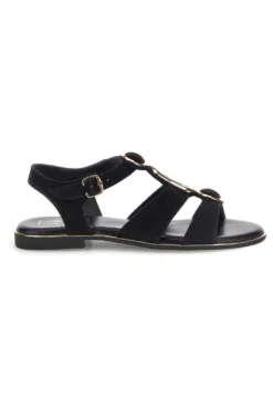 Schwarze Sandalen aus echtem Leder mit ovalen Metall-Accessoires im Pittarello-Look IF10328