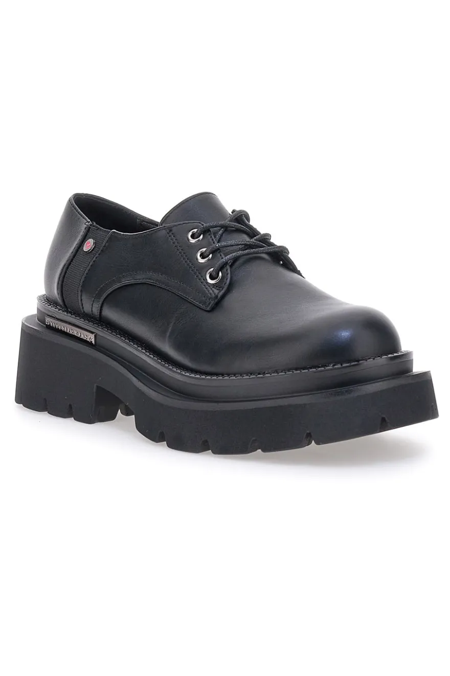 Schwarze Schnürschuhe mit Plateau Betty Flowers 127