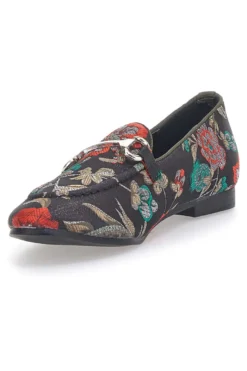 Schwarze Slipper mit Blumen Le Havre Paris 23546
