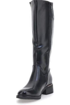 Schwarze Stiefel mit metallischen Einsätzen und niedrigem Absatz Energy I256