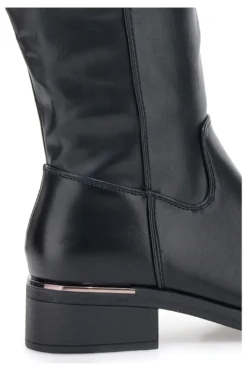 Schwarze Stiefel mit metallischen Einsätzen und niedrigem Absatz Energy I256