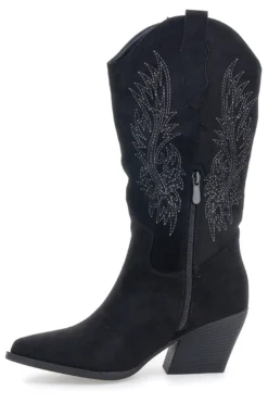 Schwarze Stiefel mit Stickerei und Absatz Cafè Kosten RQ2616