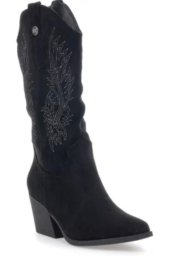 Schwarze Stiefel mit Stickerei und Absatz Cafè Kosten RQ2616