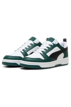 Schwarze, weiße und grüne Puma Rebound V6 Low-Sneaker
