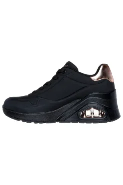 Skechers – Uno Wedge Hi Steps – Schwarze Keilsneaker mit goldenen Details