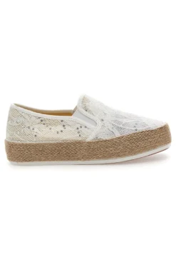 Slip-on bianche in crochet con suola in corda Energy E129