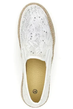 Slip-on bianche in crochet con suola in corda Energy E129