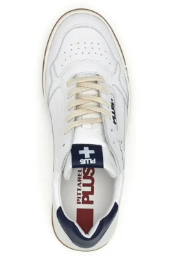 Sneaker bianca in vera pelle con dettagli blu Pittarello Plus S10