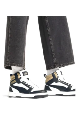 Sneakers Alte Bianche con dettagli neri e biege Puma Rebound V6 Mid 39232622