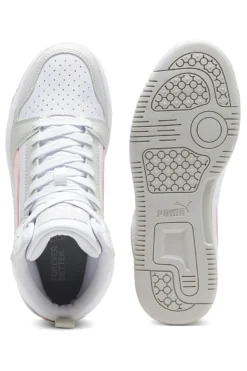 SNEAKERS ALTE BIANCHE CON DETTAGLI ROSA PUMA REBOUND V6 MID JR