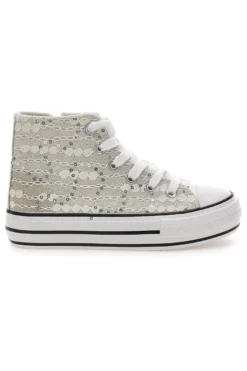 Sneakers alte bianche con pizzo e paillettes ENERGY E106