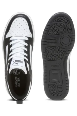 Sneakers basse bianche e nere stile basket Puma Rebound V6 Lo Jr