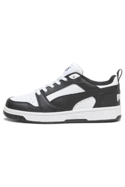 Sneakers basse bianche e nere stile basket Puma Rebound V6 Lo Jr