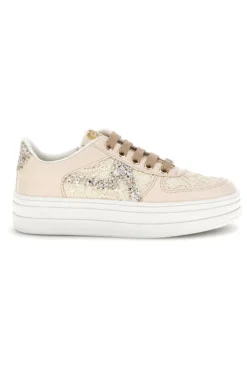 Sneakers beige con fiori e suola platform Laura Biagiotti L9952C9761