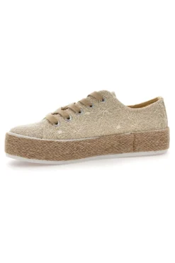Sneakers beige in crochet con suola in corda Energy E127