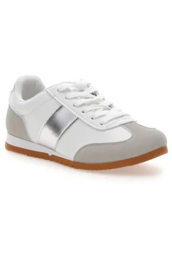 Sneakers Bianche con Banda Laterale Argento TALEMI 24250
